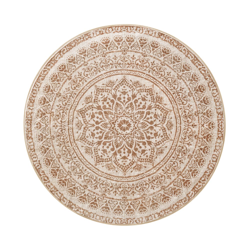 Tapis rond de 120 cm de diamètre style bohème beige cappuccino - Maisons du Monde