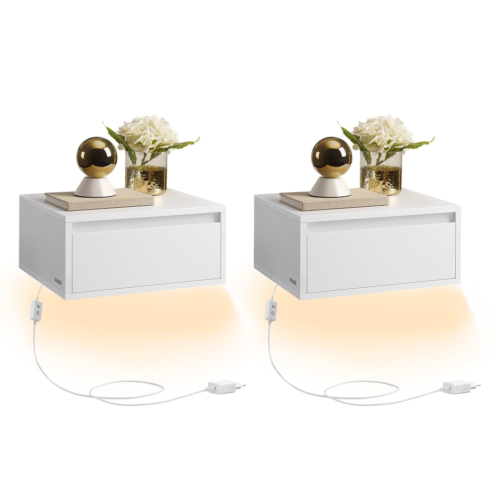 VASAGLE Tables de chevet suspendues lumière 3 couleurs 35 x 40 x 19 cm blanc style contemporain - Panneau De Particules
