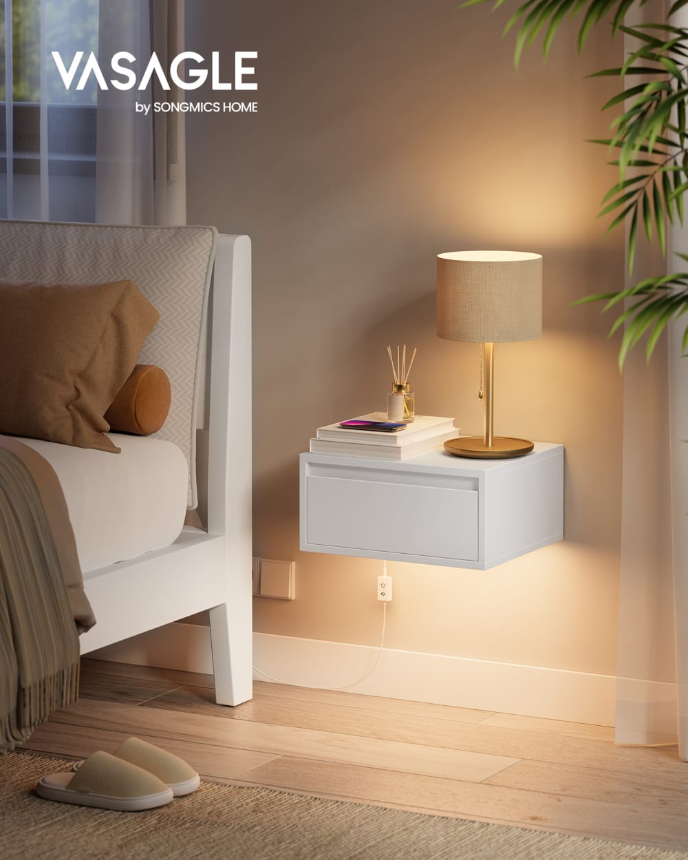 Tables de chevet suspendues lumière 3 couleurs 35 x 40 x 19 cm blanc