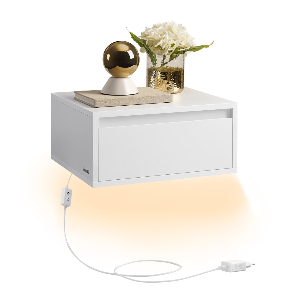 VASAGLE Table de chevet suspendue lumière 3 couleurs 40 x 35 x 19 cm blanc style contemporain - Panneau De Particules