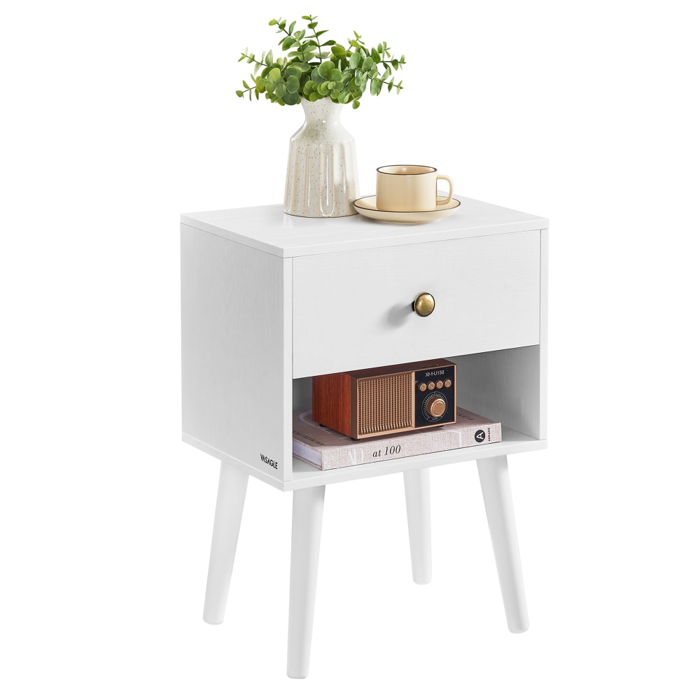 Table de chevet avec tiroir et compartiment ouvert pieds en bois blanc - Maisons du Monde