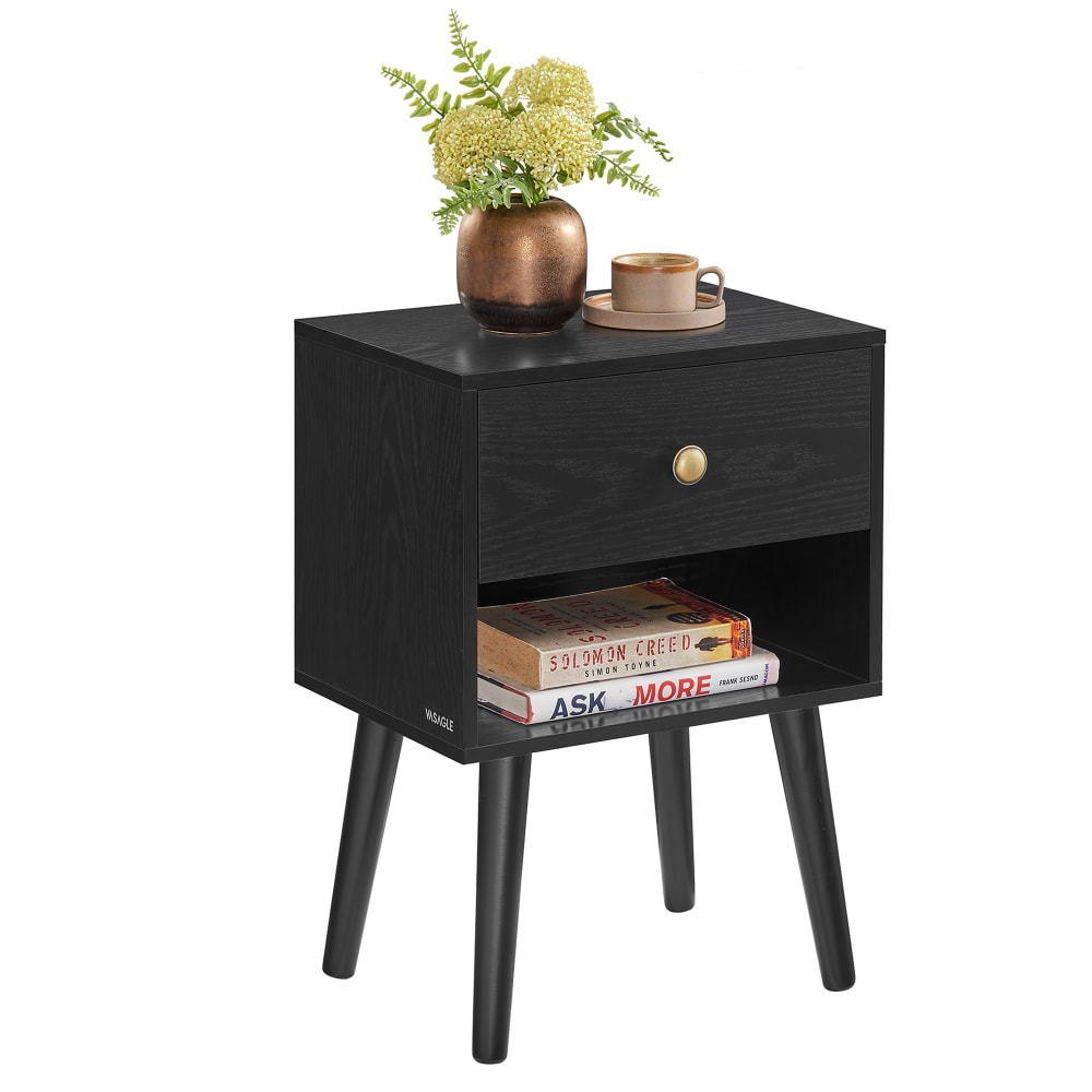 VASAGLE Table de chevet avec tiroir et compartiment ouvert pieds en bois noir style contemporain - Panneau De Particules