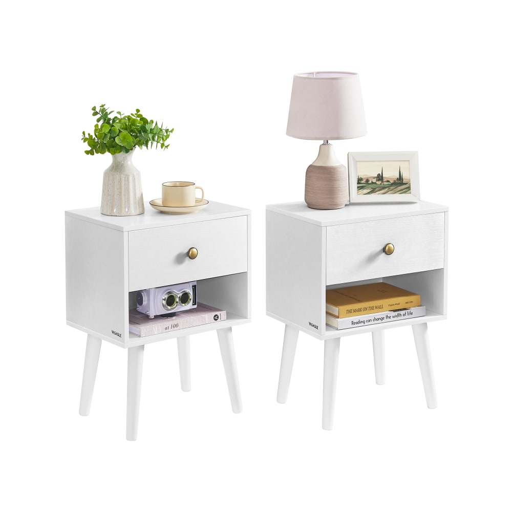 VASAGLE Table d'appoint avec tiroir et compartiment ouvert de chevet blanc style contemporain - Panneau De Particules
