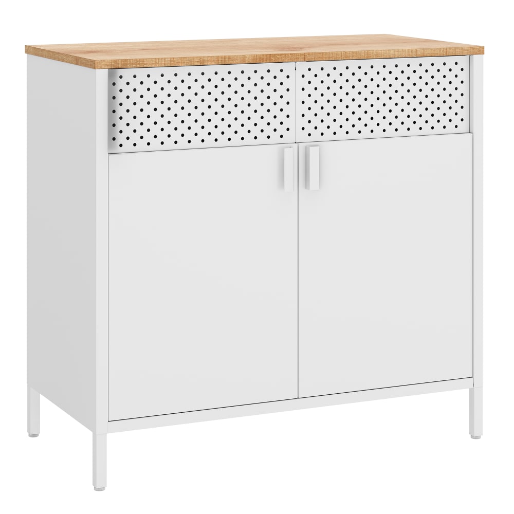 Buffet de rangement en acier à double porte pour salon blanc et beige