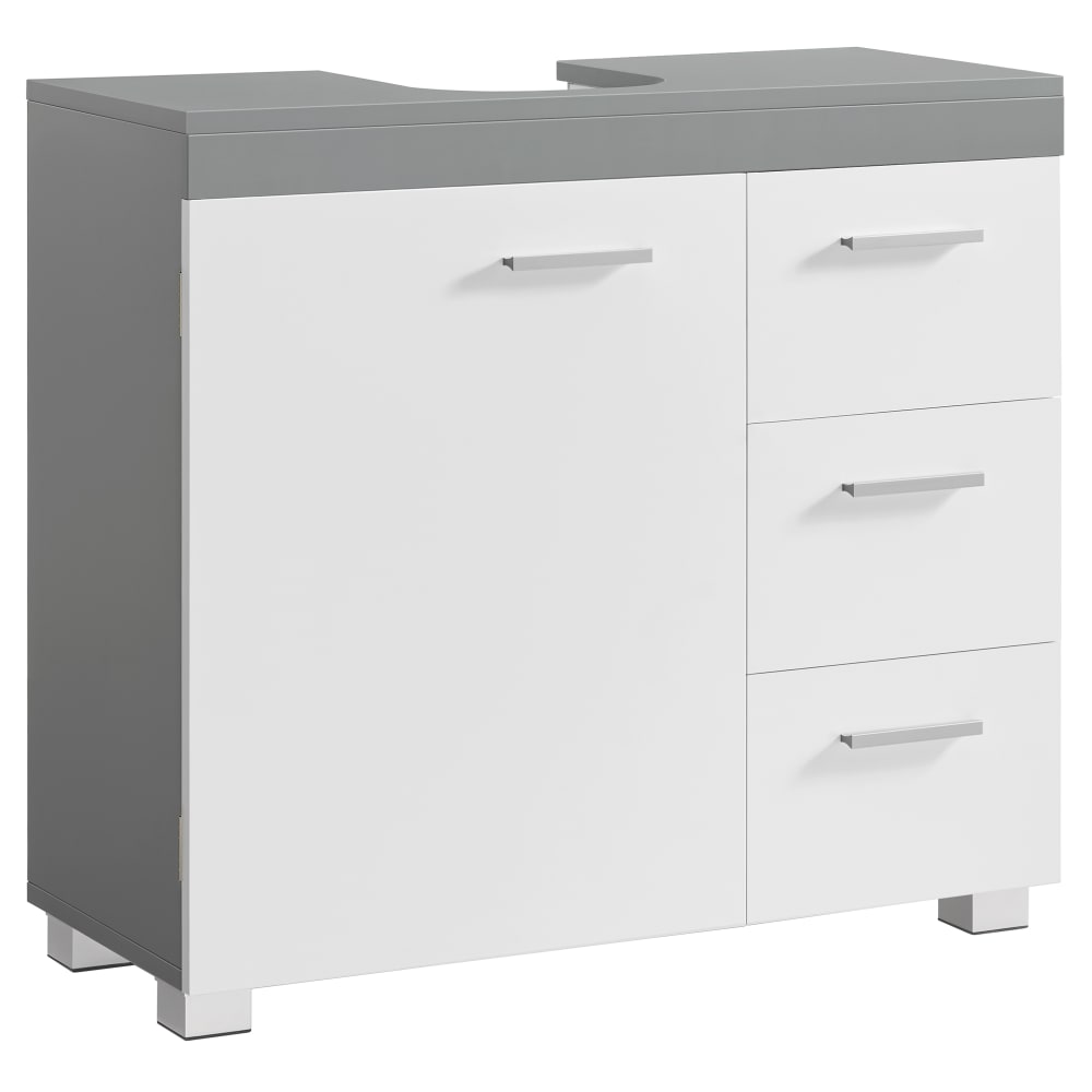 Meuble sous lavabo 3 tiroirs 2 cases blanc nuage et gris tourterelle