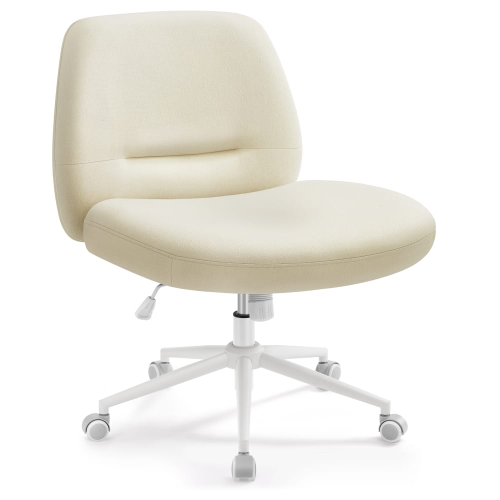 Chaise de bureau siège pivotant tissu coton-lin blanc crème