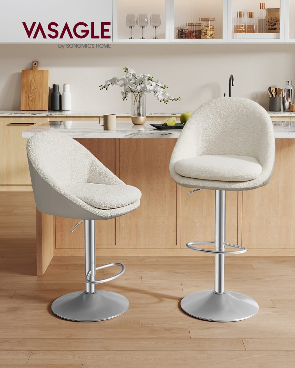 Tabourets de bar réglable en hauteur pivotant blanc