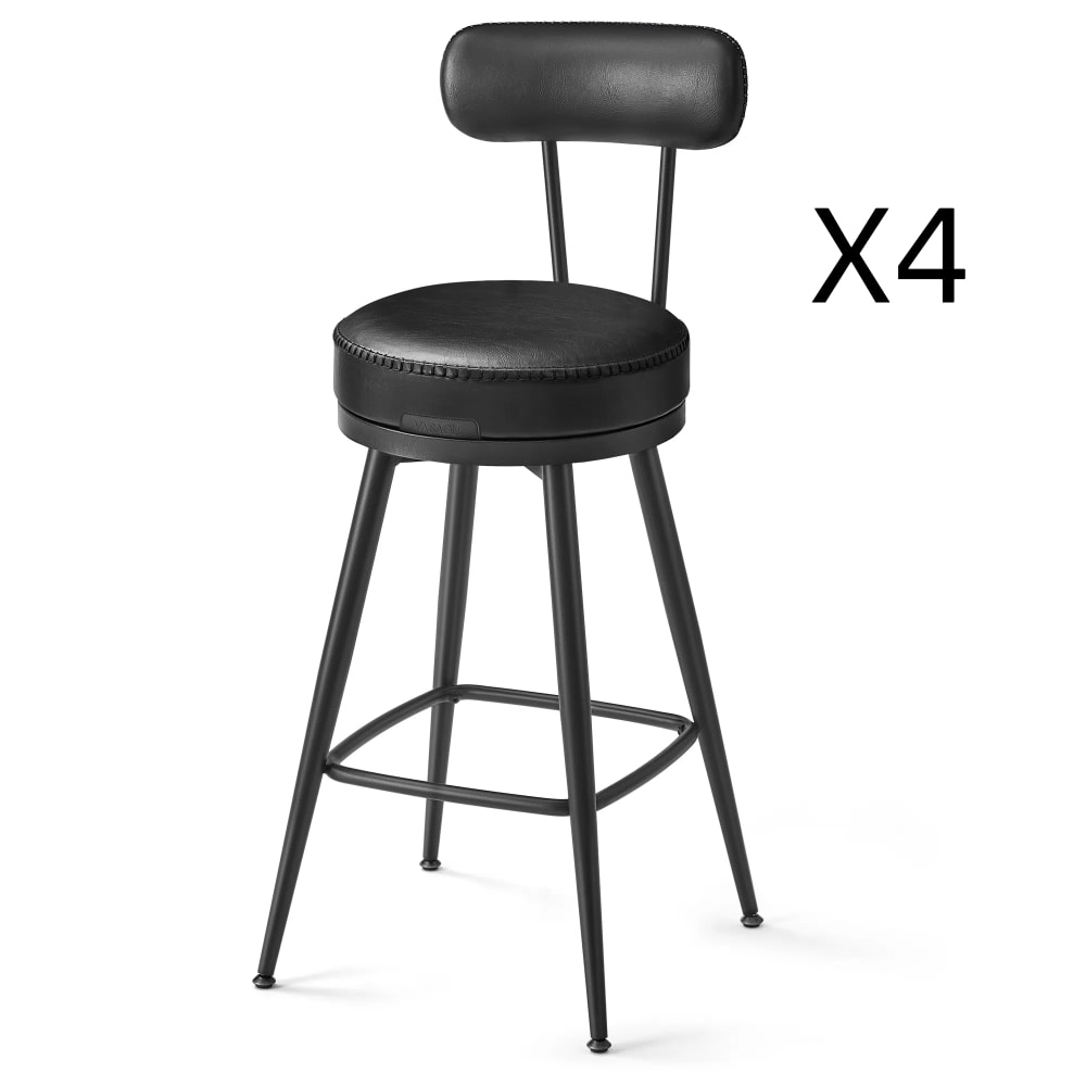VASAGLE Ensembles de 4 tabourets de bar pivotant noir style vintage Noir Acier - 54x91x54cm