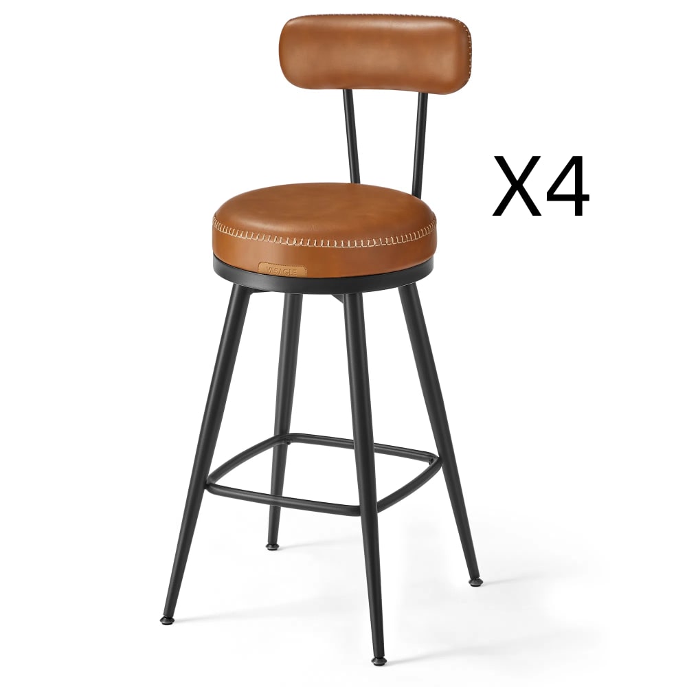 VASAGLE Ensembles de 4 tabourets de bar pivotants caramel marron style vintage Marron Acier - 54x91x54cm