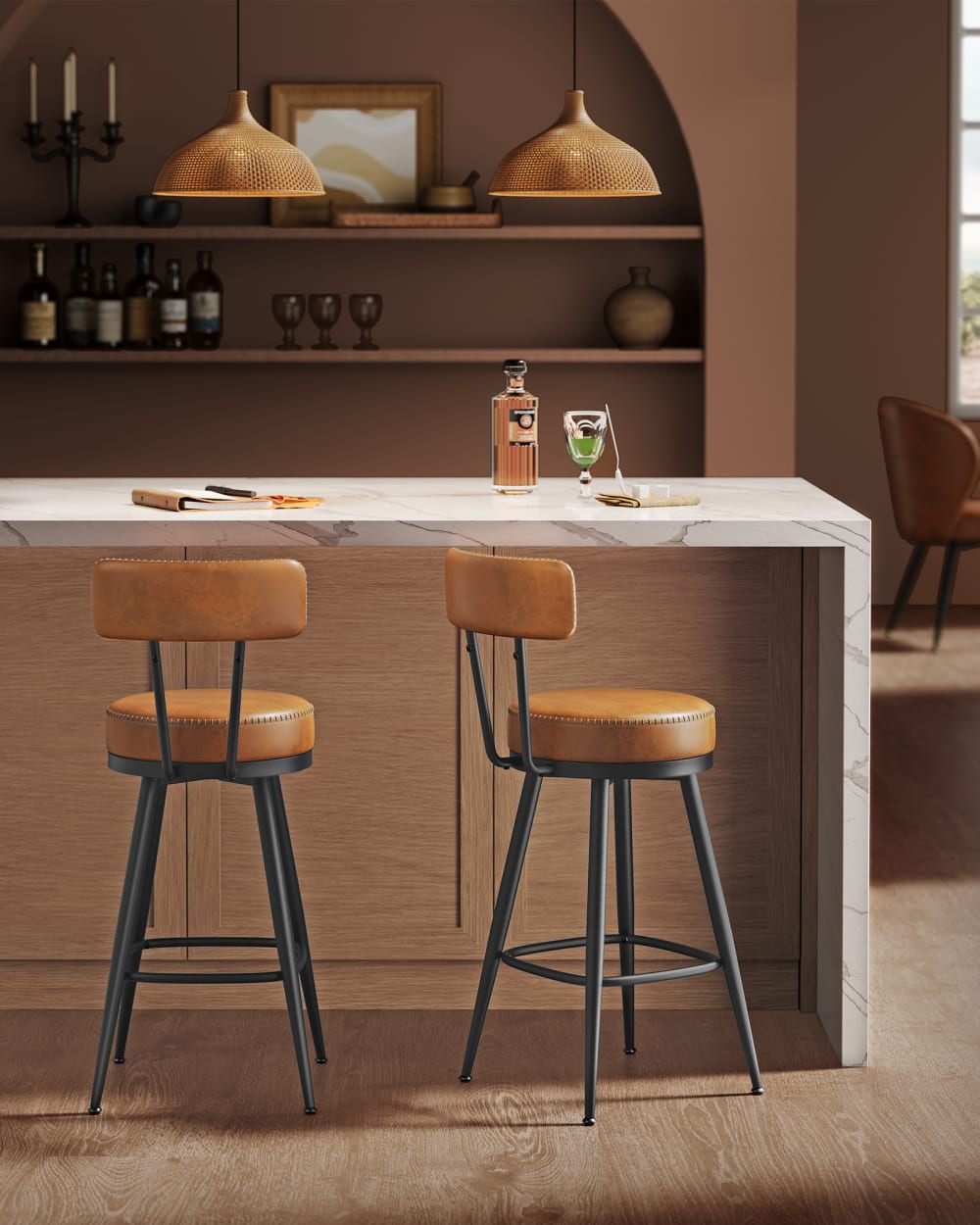 Ensembles de 4 tabourets de bar pivotants caramel marron - Maisons du Monde