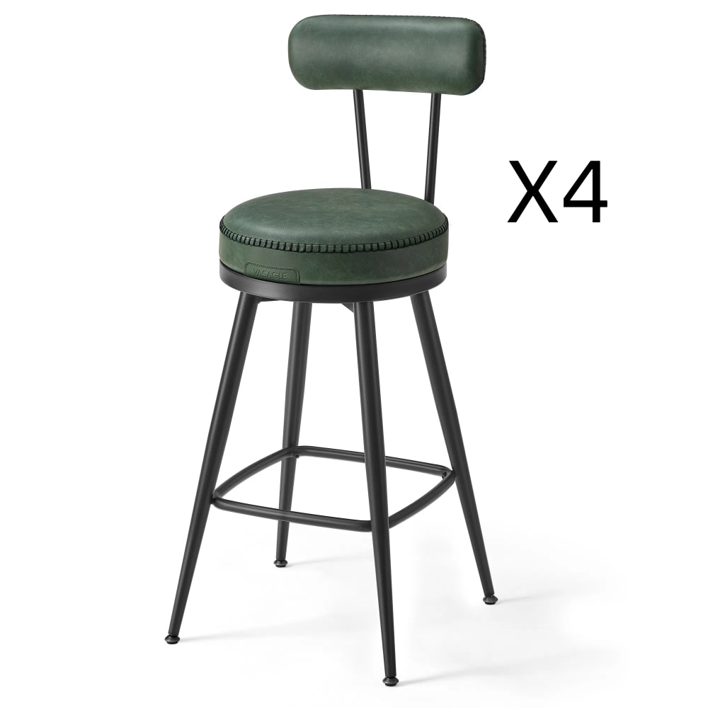 VASAGLE Ensembles de 4 tabourets de bar pivotants vert style vintage Vert Acier - 54x91x54cm