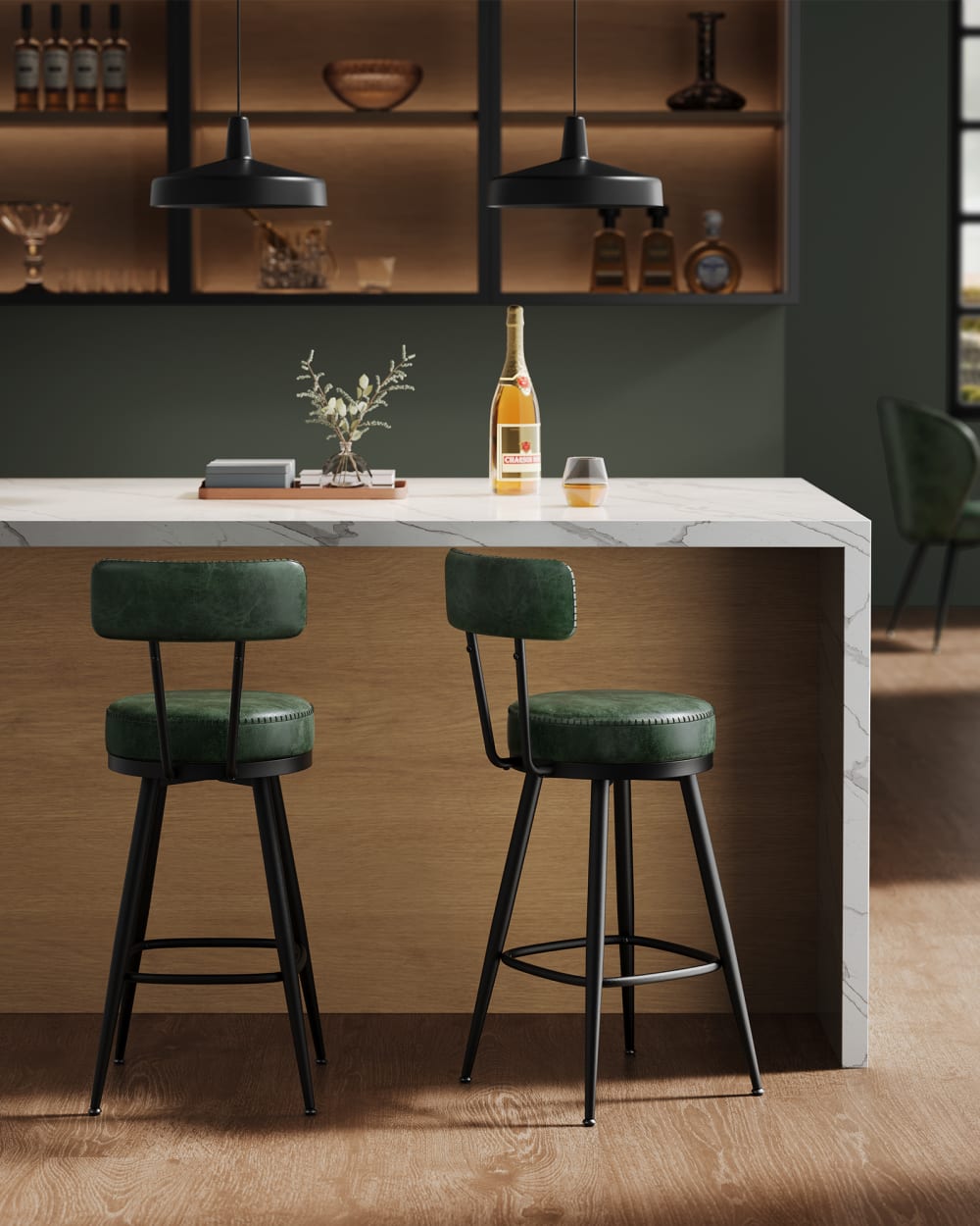 Ensembles de 4 tabourets de bar pivotants vert - Maisons du Monde