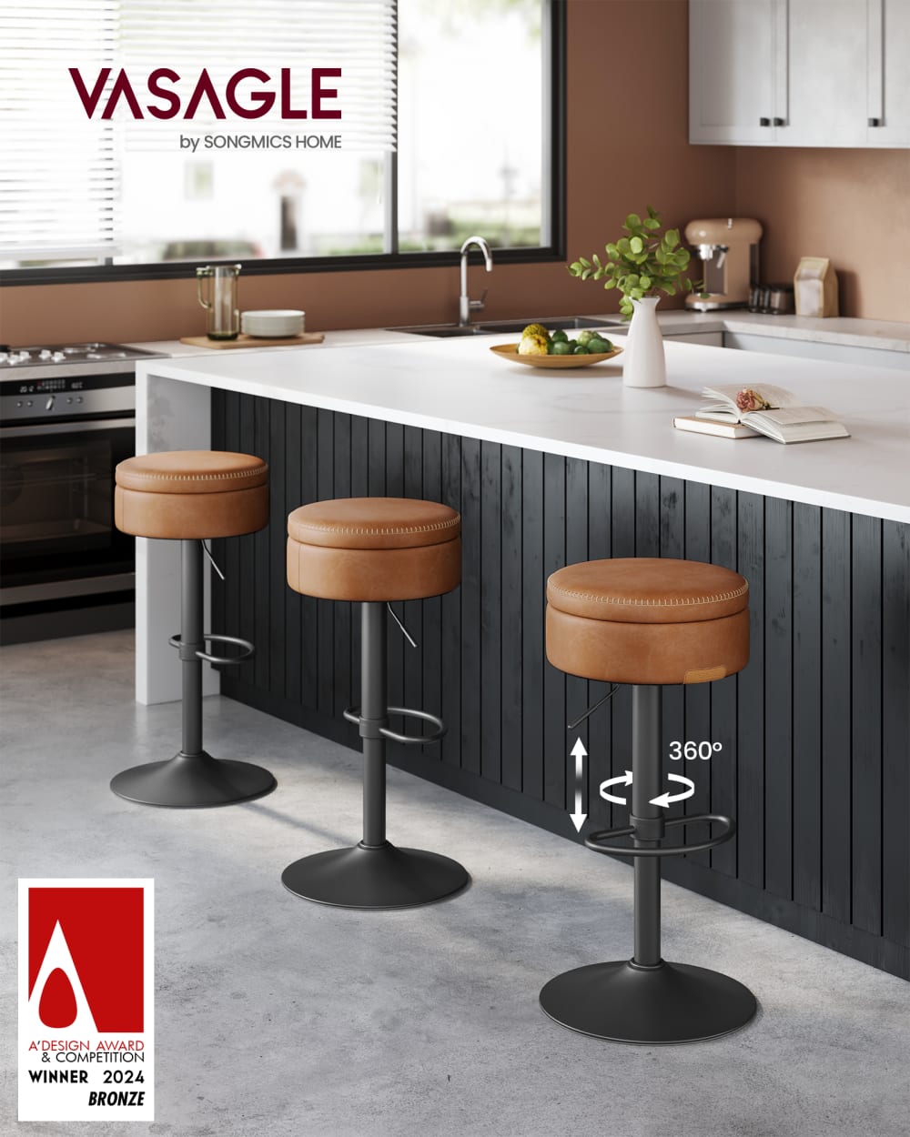 Tabouret pivotant à 360 de bar réglable marron et noir - Maisons du Monde