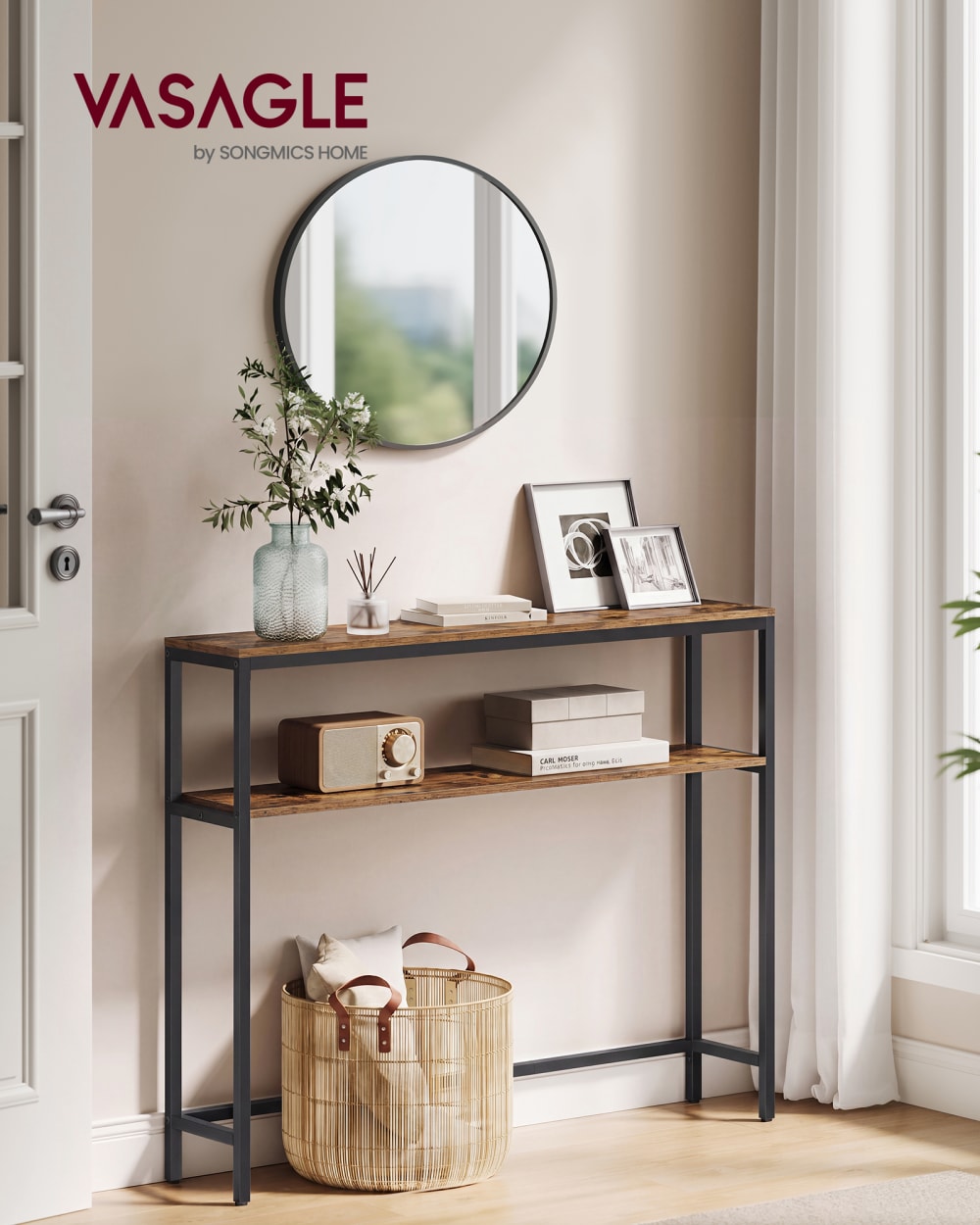 VASAGLE Console pour couloir de salon fine 20 x 100 x 81 cm marron et noir style industriel Marron Panneau De Particules - 100x80x20cm