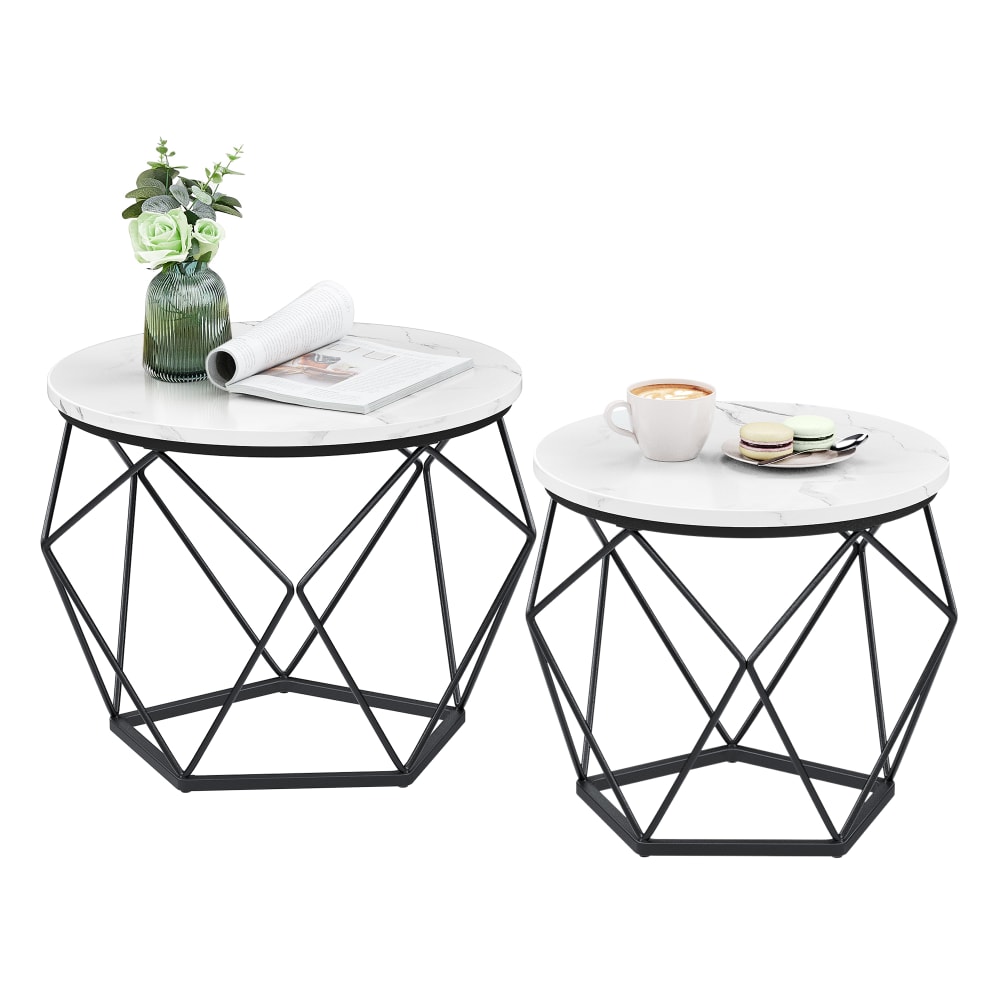 Tables basse ronde d'appoint bout de canapé style blanc et noir - Maisons du Monde