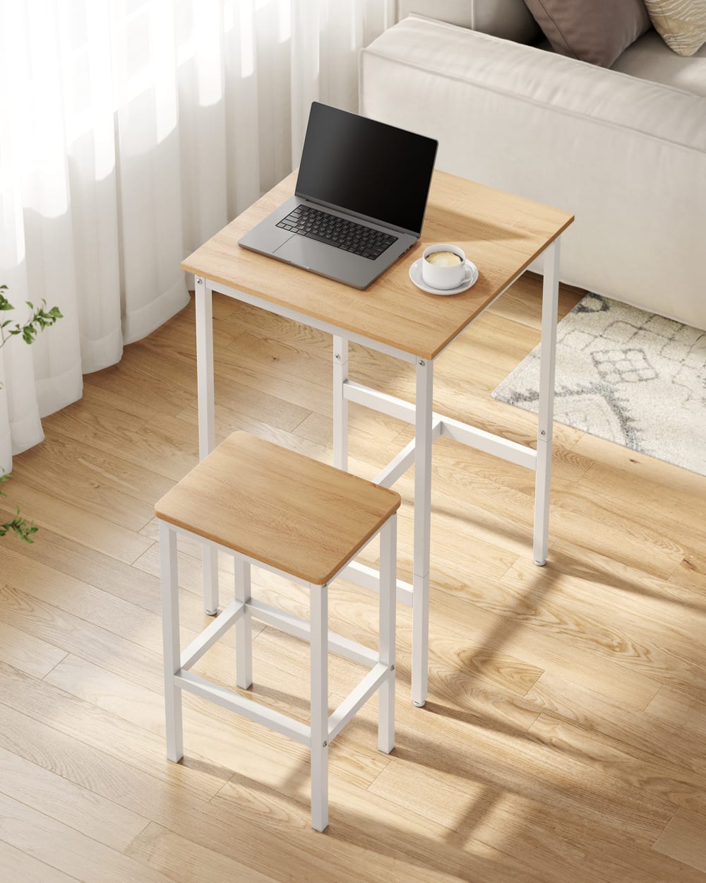 Table à manger avec 2 chaises petite table doré chêne et blanc