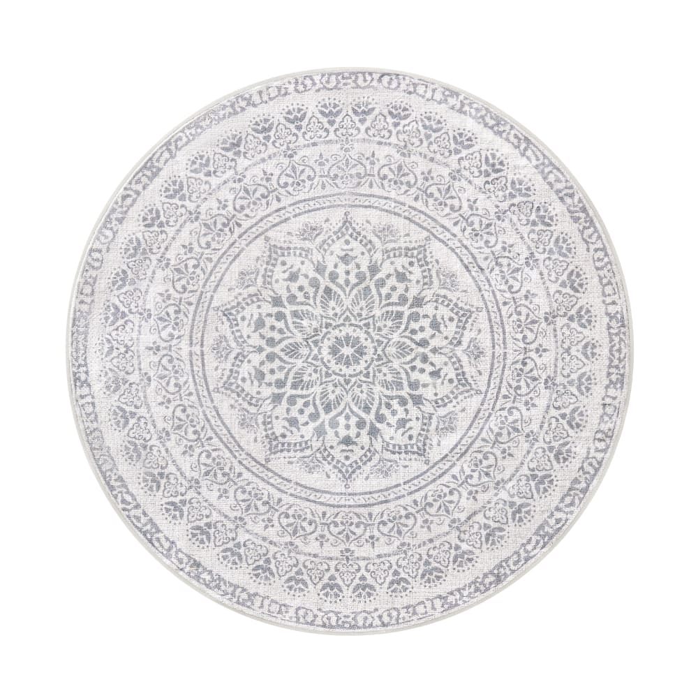 Tapis rond de 120 cm de diamètre style bohème gris tourterelle