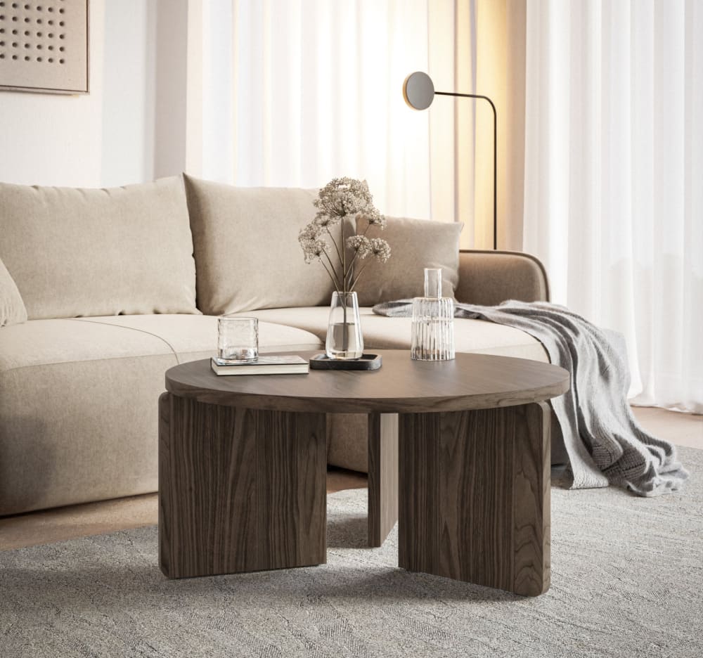 Table basse ronde aspect noyer 85 cm - Maisons du Monde