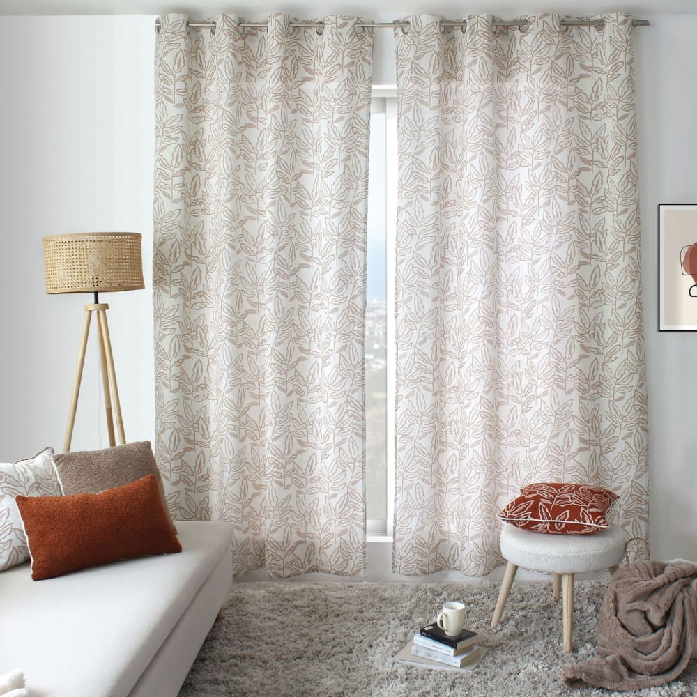 Rideau à oeillets en coton recyclé chambray coton/polyester beige - Maisons du Monde