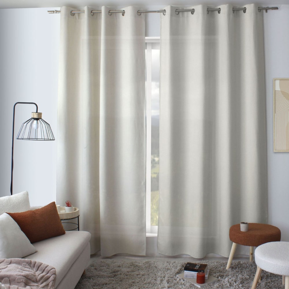 Rideau à oeillets en velours chenillé polyester ecru 140x240 cm - Maisons du Monde