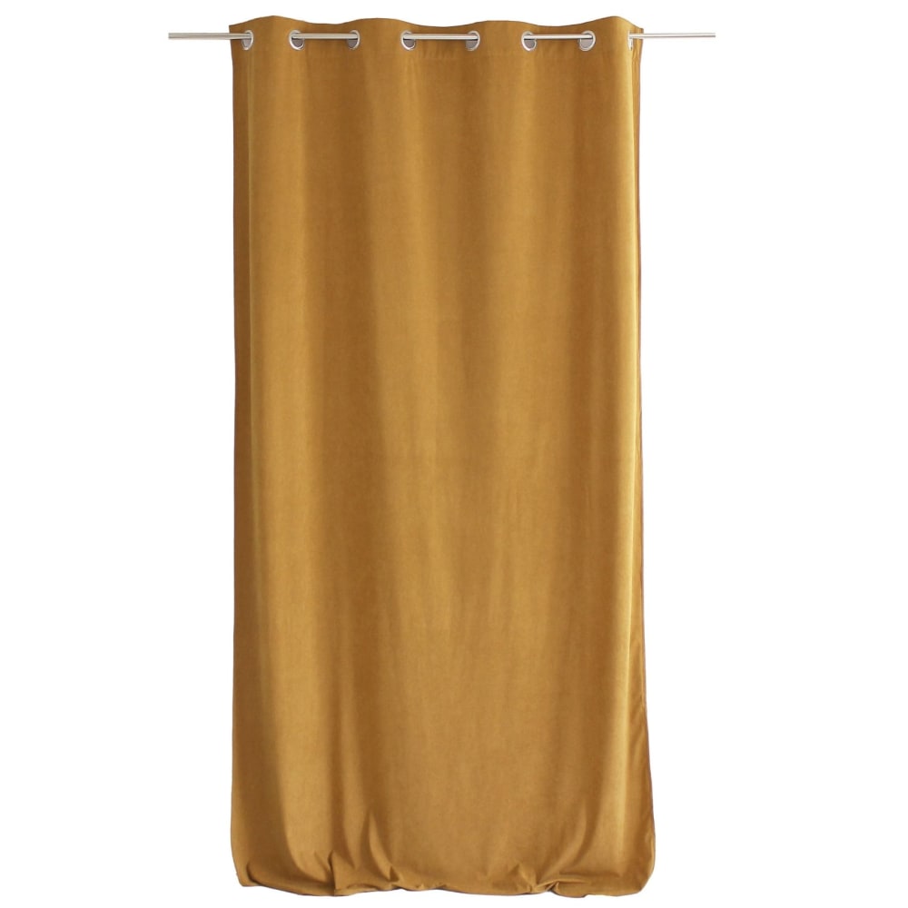 Home Maison Rideau tamisant en velours jaune moutarde style contemporain Certifié Oeko-Tex - Pes - Polyester