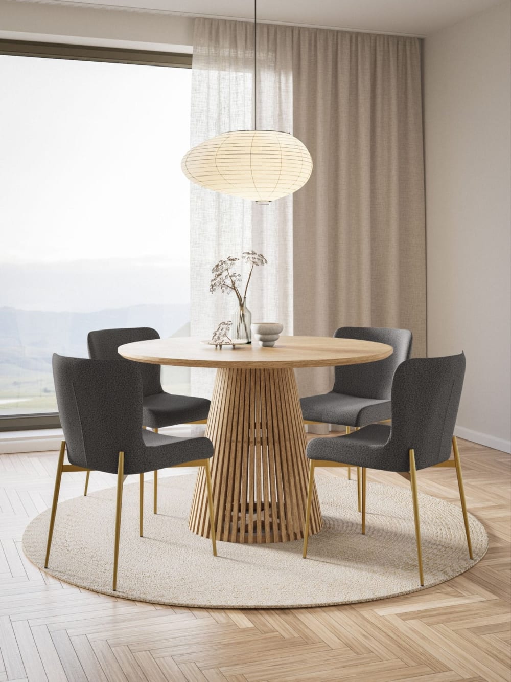 Polsterstuhl mit Bouclé-Bezug und goldenen Metallbeinen, grau -