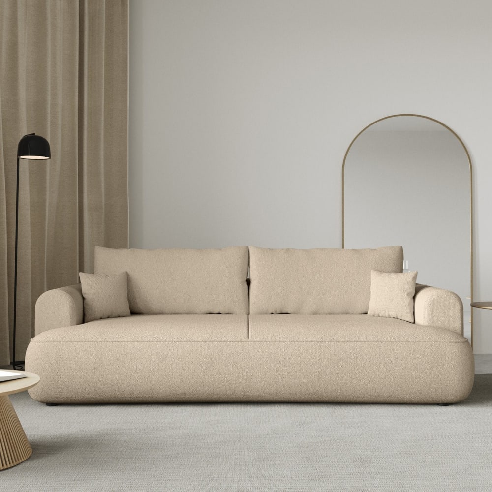 3-Sitzer Schlafsofa mit Bettkasten und Chenille-Bezug, hellbeige
