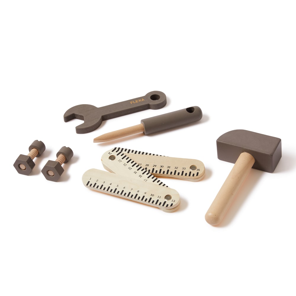 Flexa Ensemble d’outils en bois gris 3x17cm Gris Bois - 17x3x1cm