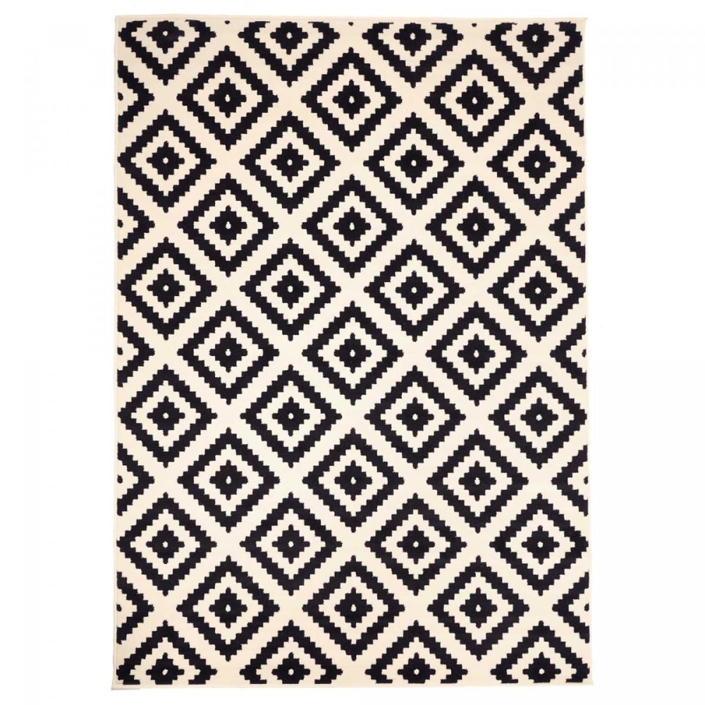 Tapis salon tissé motif géométrique scandinave, crème 80x150