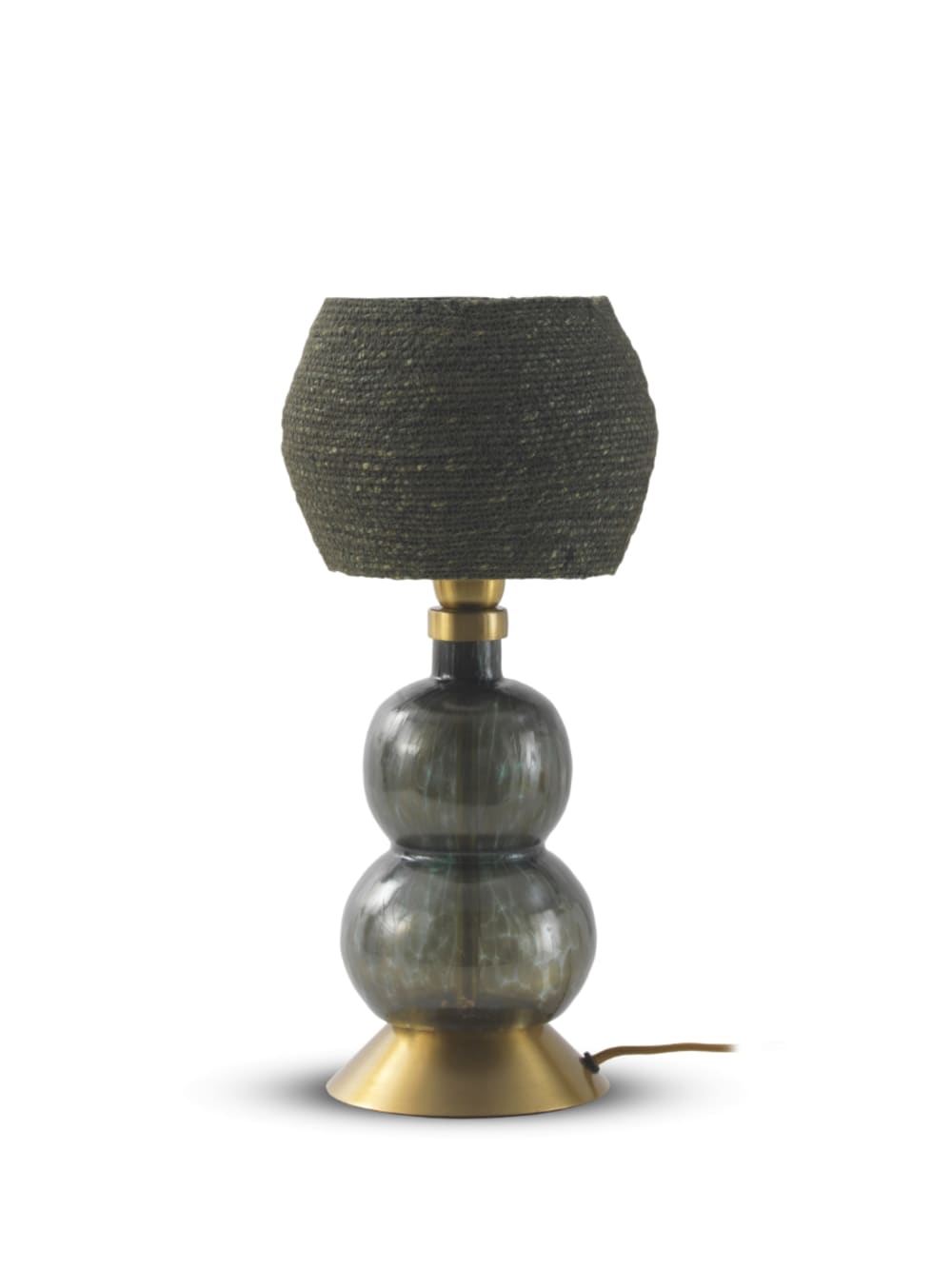 Lampe à poser en verre noir avec abat-jour en fibre naturelle noire