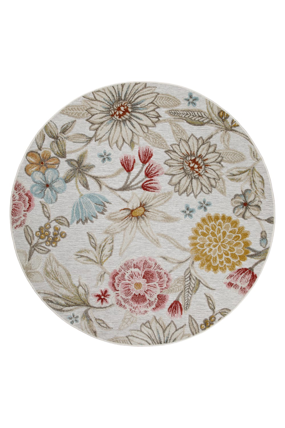 Tapis rond intérieur/extérieur bohème motif fleurs Ø120