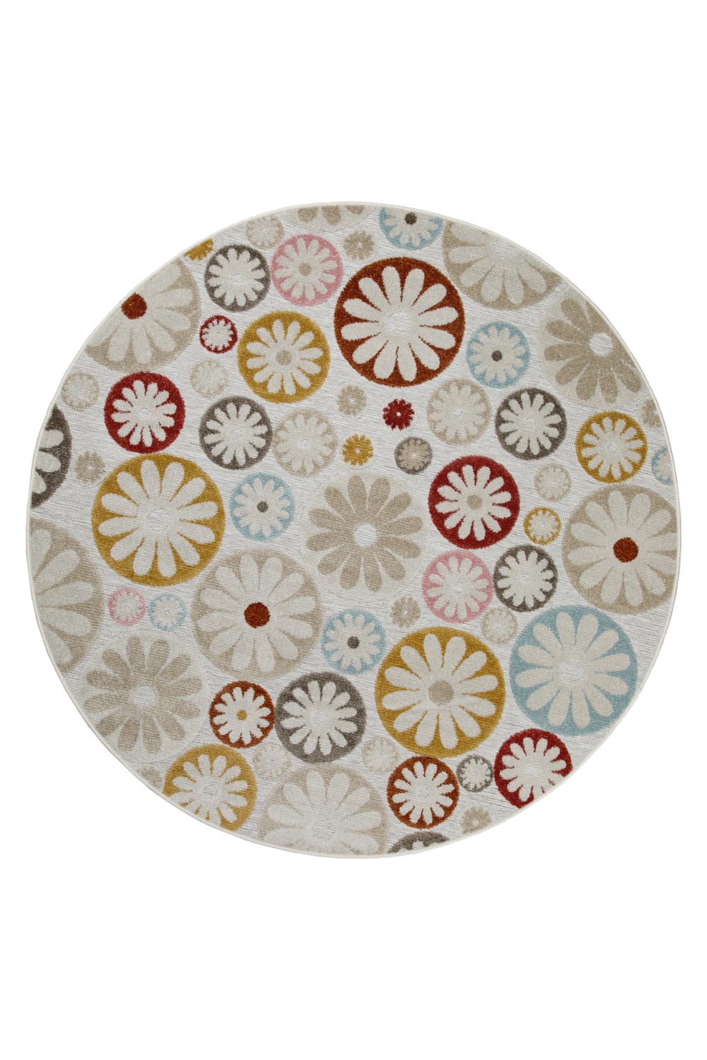 Tapis rond intérieur/extérieur rond bohème motif floral pastel Ø120