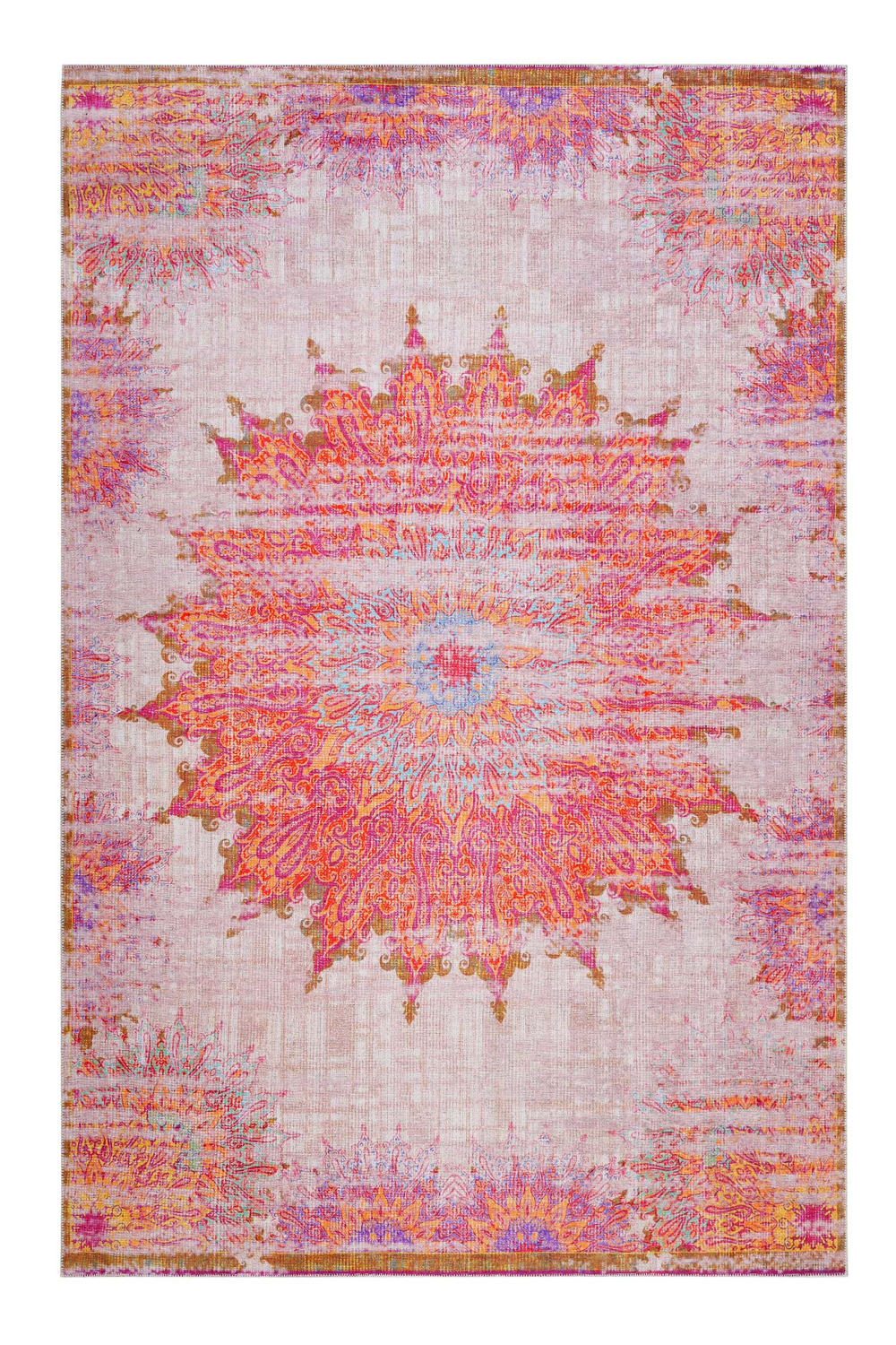 Tapis motif retro vintage rose pastel 240x290