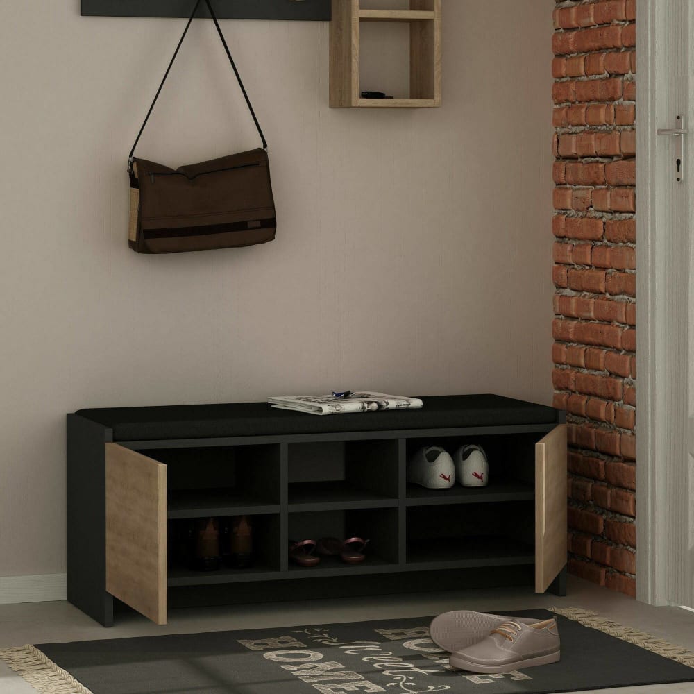 Schuhschrank Holzoptik anthrazit, Eiche 110x37h43 cm - Maisons Du