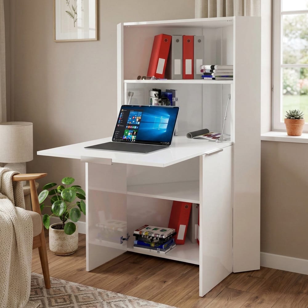 Schreibtisch in Holzoptik weiß glänzend 70x35h140 cm - Maisons Du