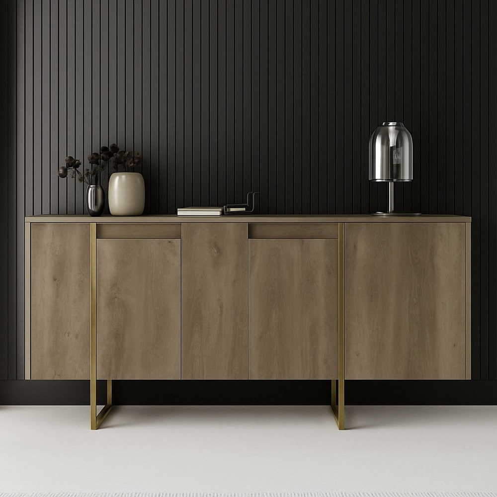 Sideboard in Walnussholzoptik, gold 160x35h80 cm - Maisons Du
