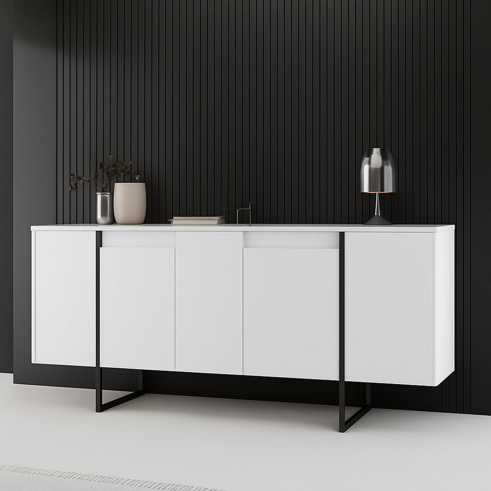 Buffet effet bois blanc, noir 160x35h80 cm - Maisons du Monde