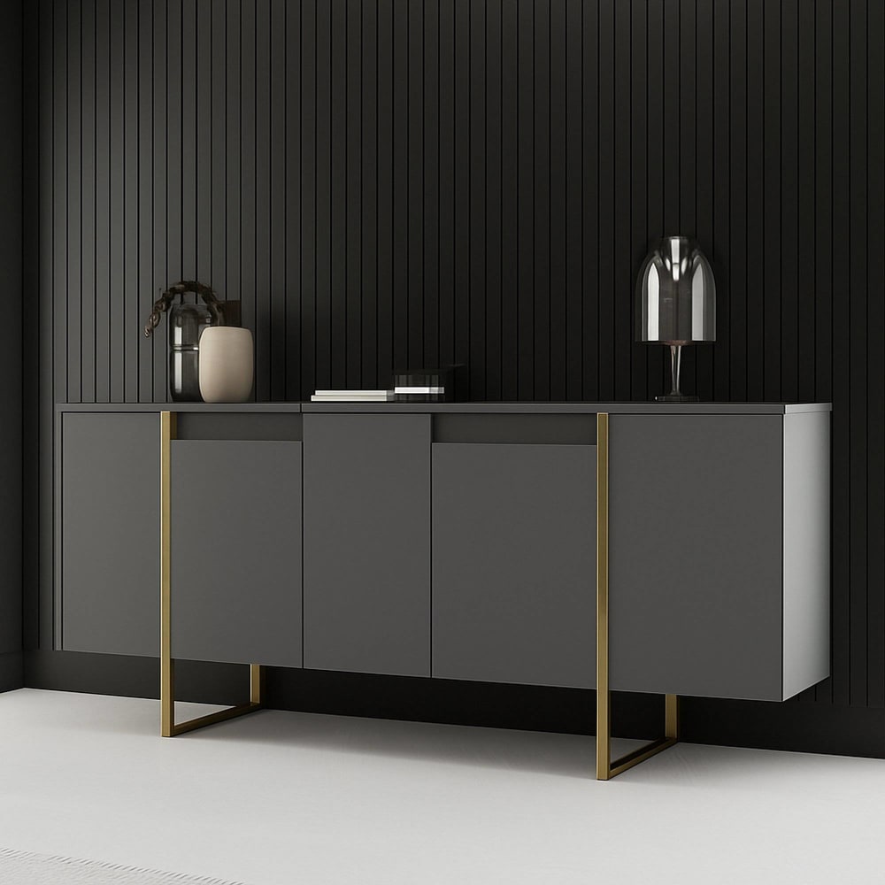 Buffet effet bois beige foncè, doré 160x35h80 cm - Maisons du Monde