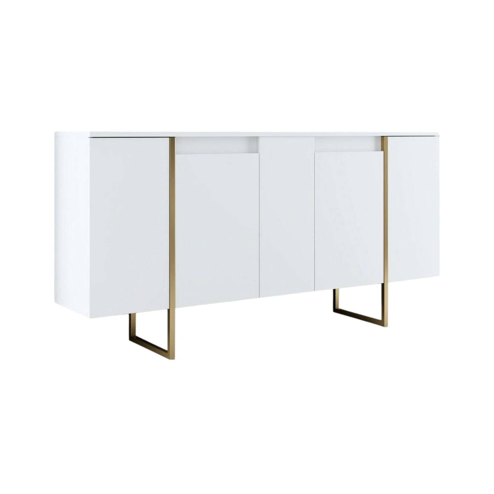 Dmora Sideboard in Holzeffekt weiß, gold 160x35h80 cm style modern - Holz