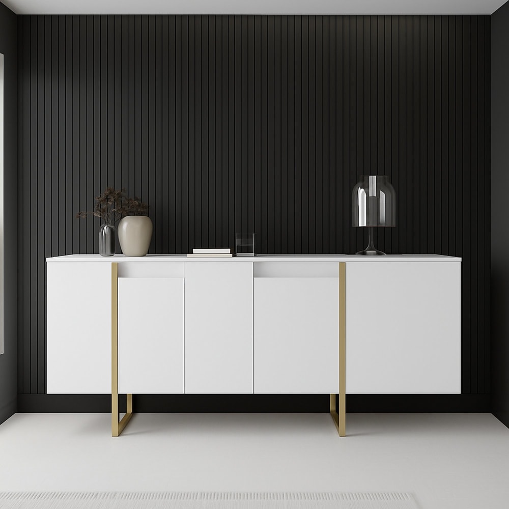 Buffet effet bois blanc, or 160x35h80 cm - Maisons du Monde
