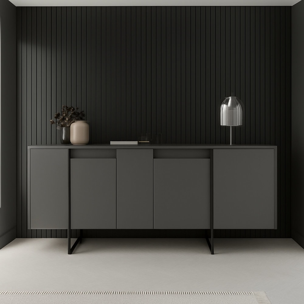Sideboard Holzeffekt anthrazit, schwarz 160x35h80 cm - Maisons Du