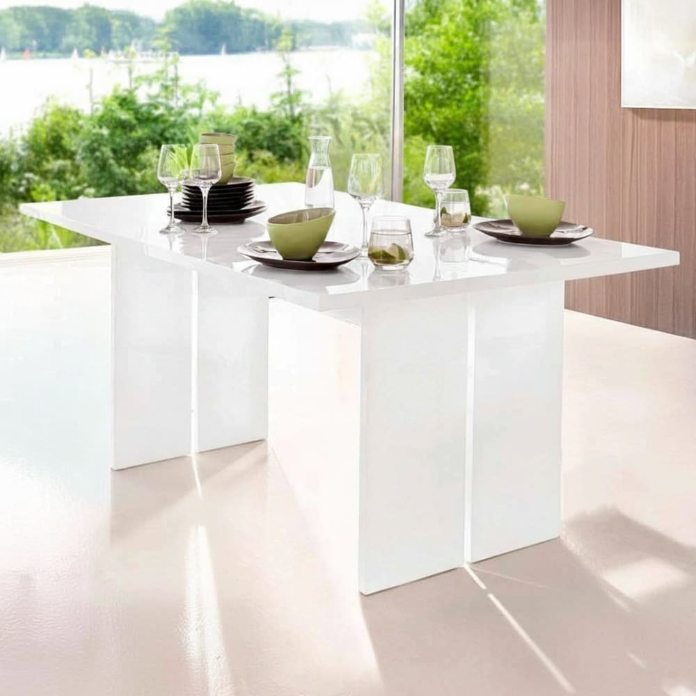 Fester Tisch in Holzoptik weiß glänzend 160x90h75 cm - Maisons Du