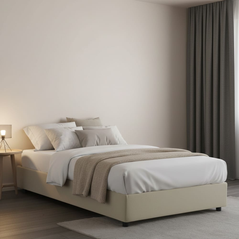 Lit demi-carré en tissu beige 205x135h32 cm - Maisons du Monde