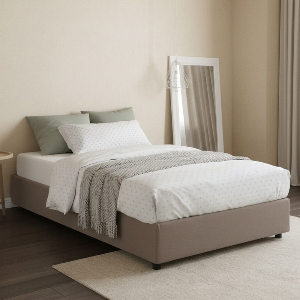 Lit demi-carré en tissu tourterelle 205x135h32 cm - Maisons du Monde