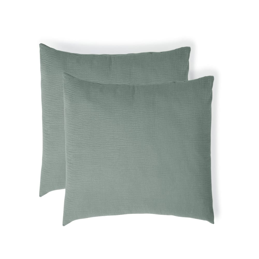 Taie d'oreiller (x2) gaze de coton vert céladon 65x65