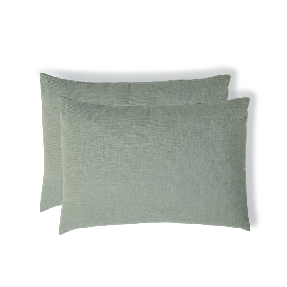 Taie d'oreiller (x2) gaze de coton vert céladon 50x70
