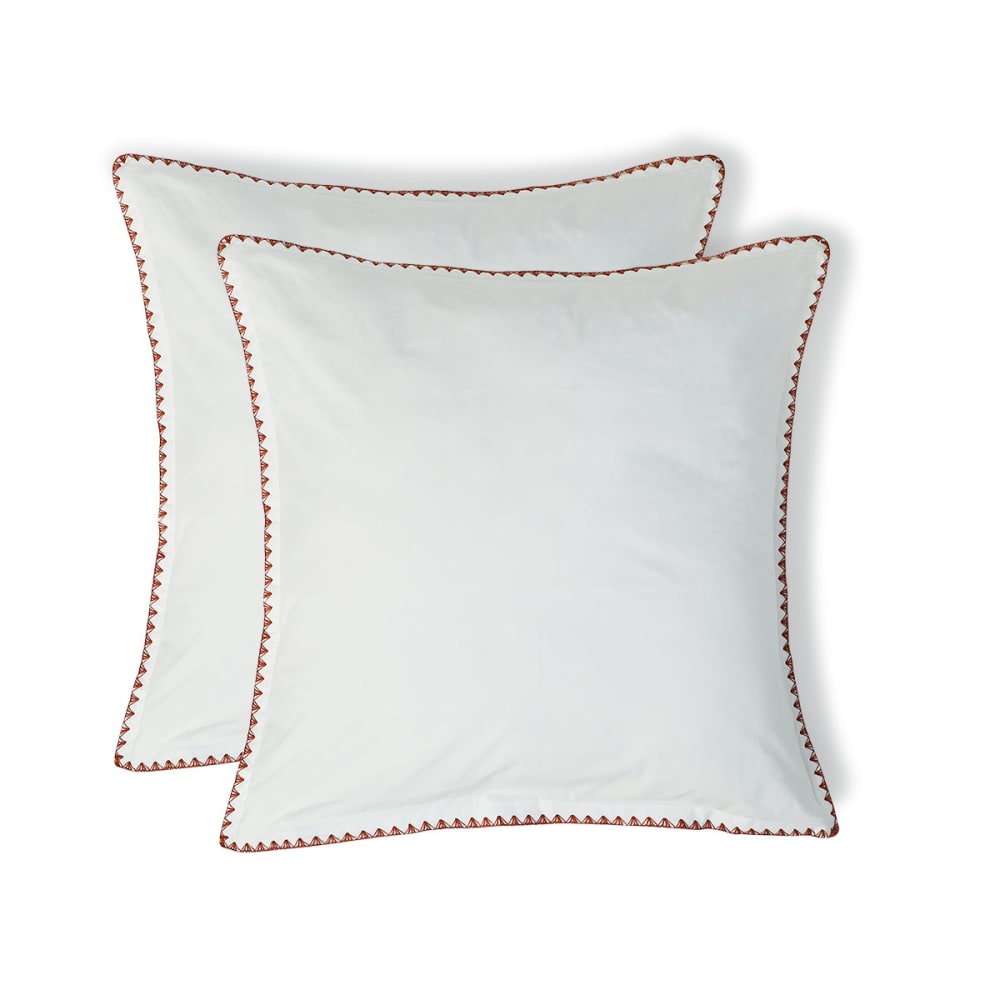 Taie d'oreiller (x2) percale de coton blanc & rouge 65x65