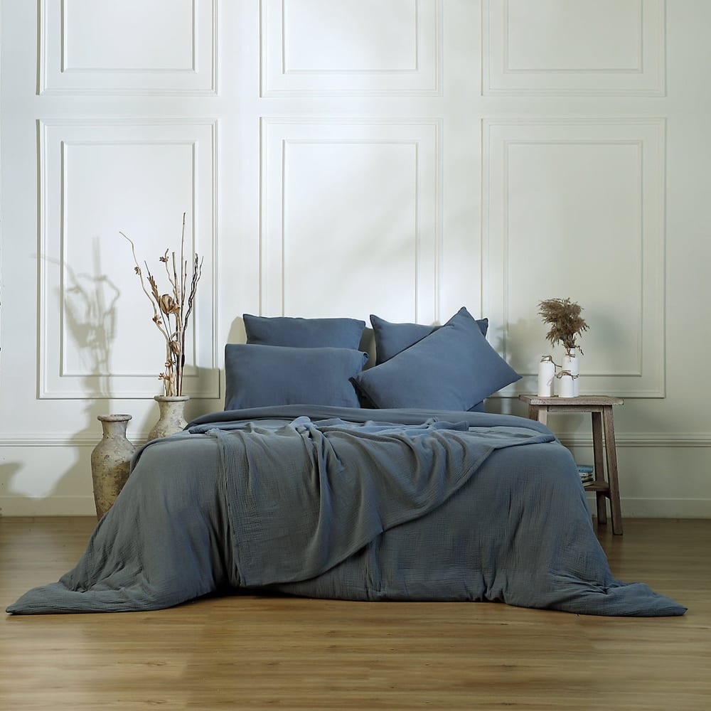 Taie d'oreiller (x2) gaze de coton bleu orage 50x70 — vue 3