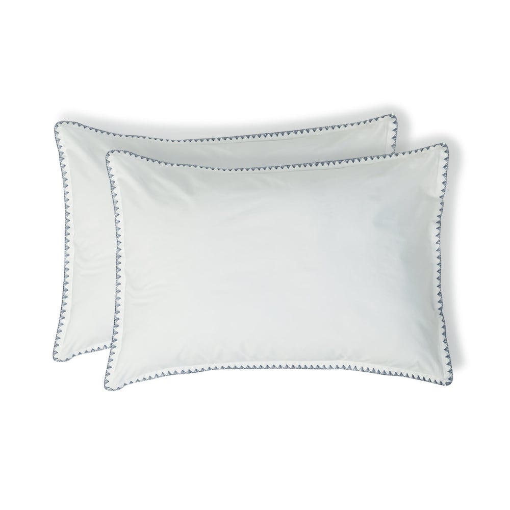 Taie d'oreiller (x2) percale de coton blanc & denim 50x70