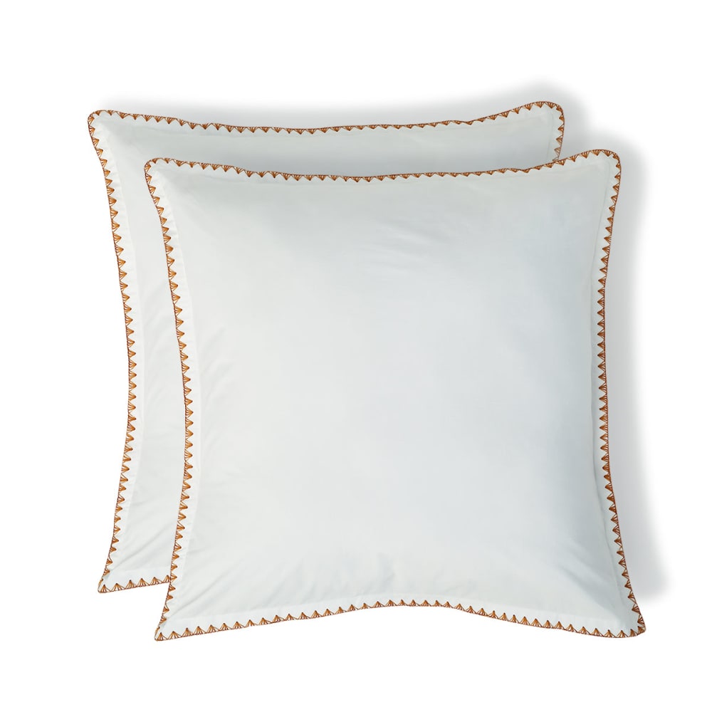 Taie d'oreiller (x2) percale de coton blanc & caramel 65x65